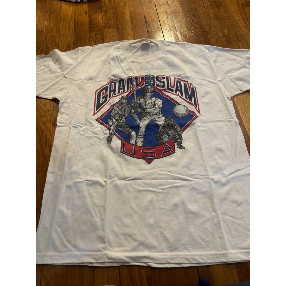 Vintage Grand Slam USA Baseball Graphic Shirt Red Blue XL Jerzees
